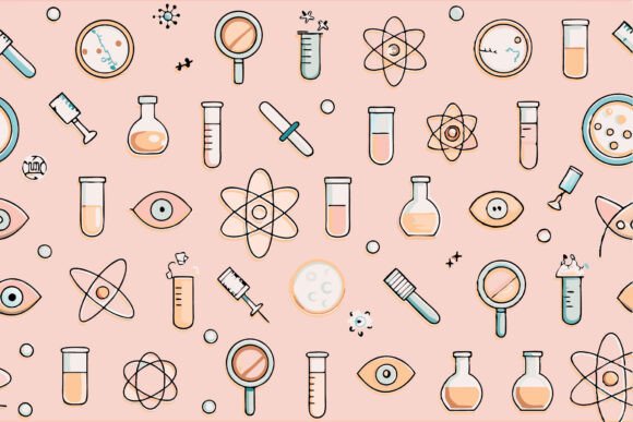 Pattern with Lab Elements Glass Flasks