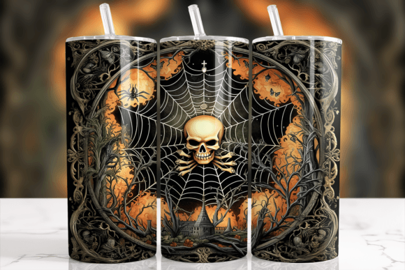 Spider Web Skull Halloween Tumbler Wrap: A Practical Design Asset