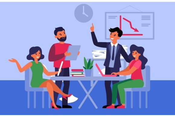 Visualizing Synergy: The Power of Business Team Discussing Project Office Illustrations