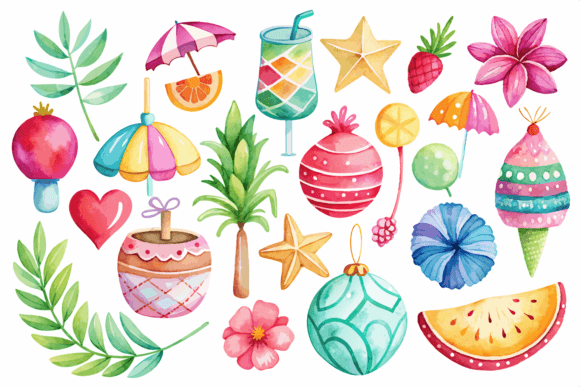 Watercolor Summer Ornament Clipart